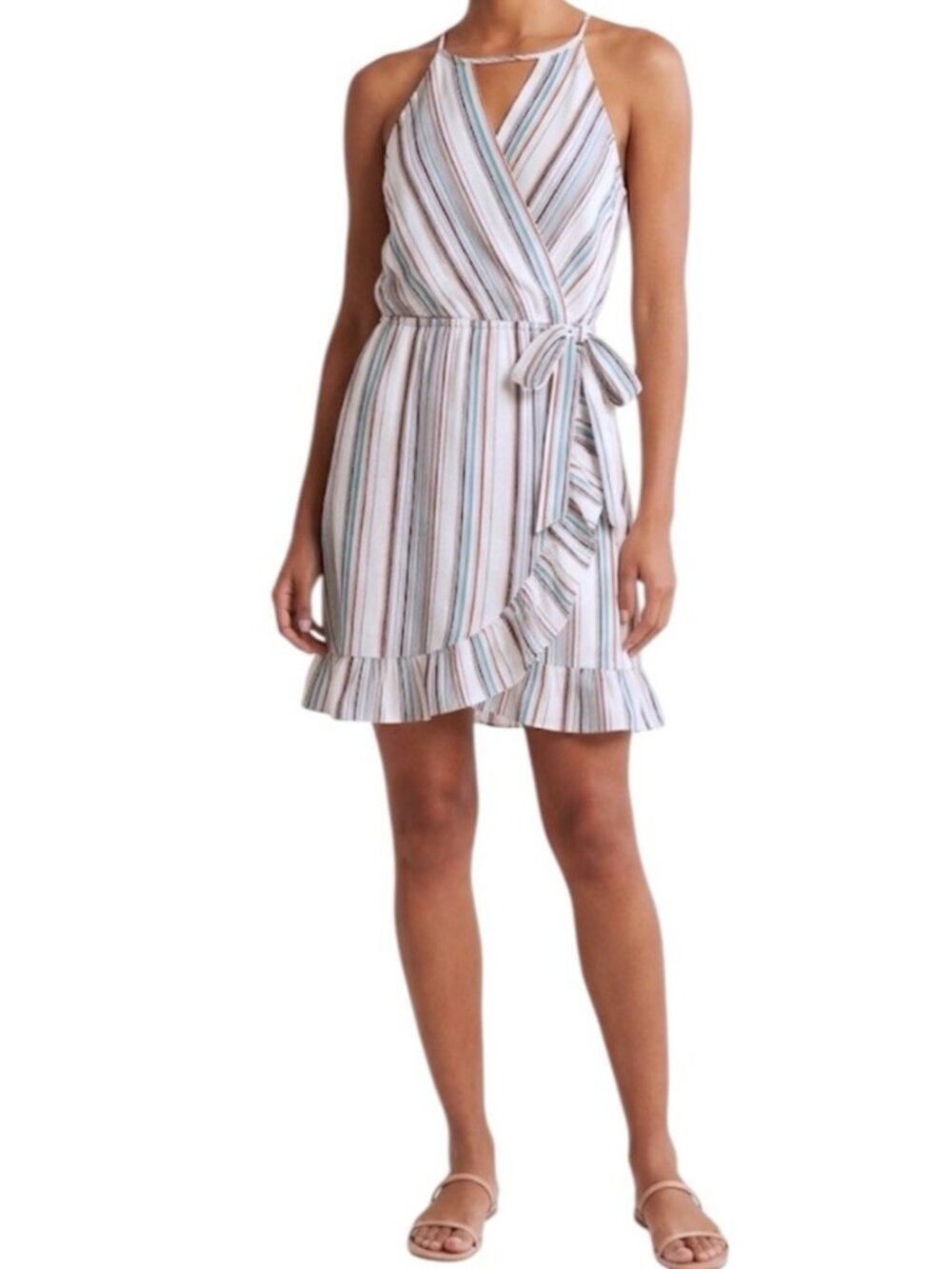 Harper Multicolor Striped Faux Wrap Keyhole Heritage Vacation Sundress Medium